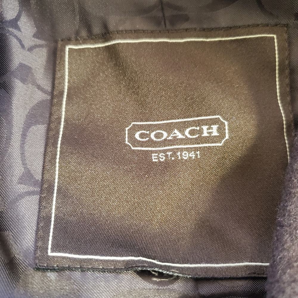 COACH Women's Size Medium Brown Wool/Mohair Blend Leather-Trim Coat - Picture 5 of 7